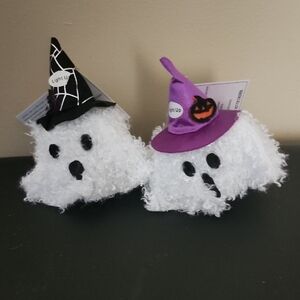 Halloween Ghost Plush Set with Black and Purple Hats